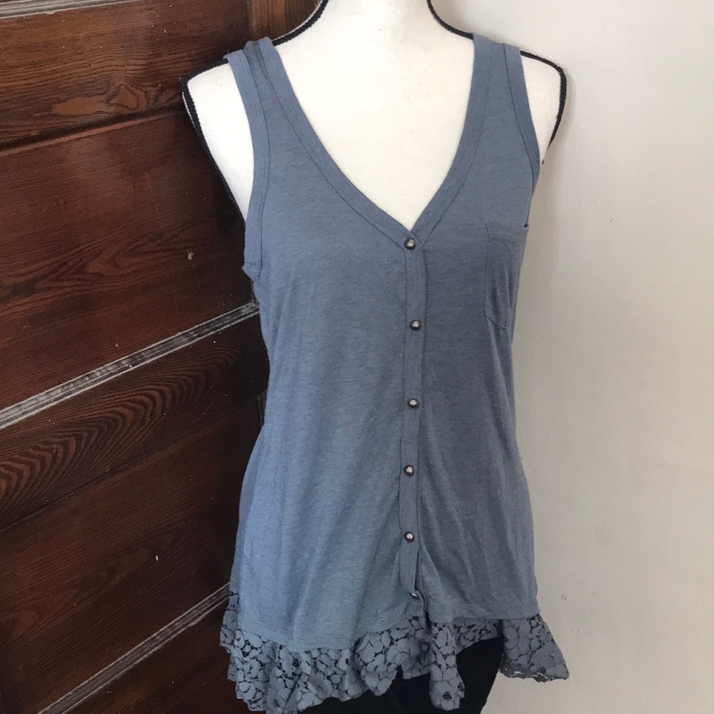 Long Gray Lace Bottom Racerback Tank Top